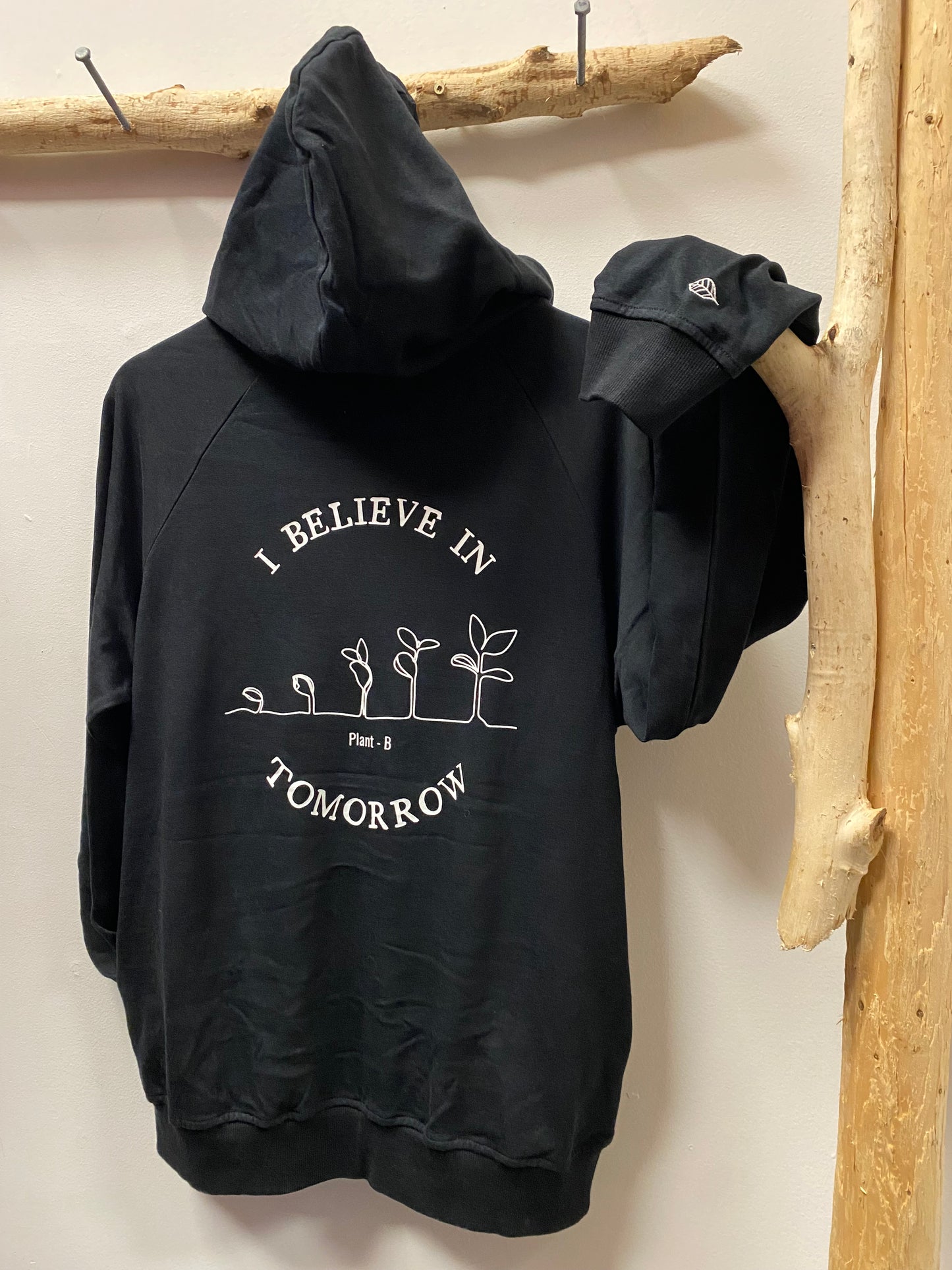 Bamboo Zipper Hoodie - Black with Sprouts Print