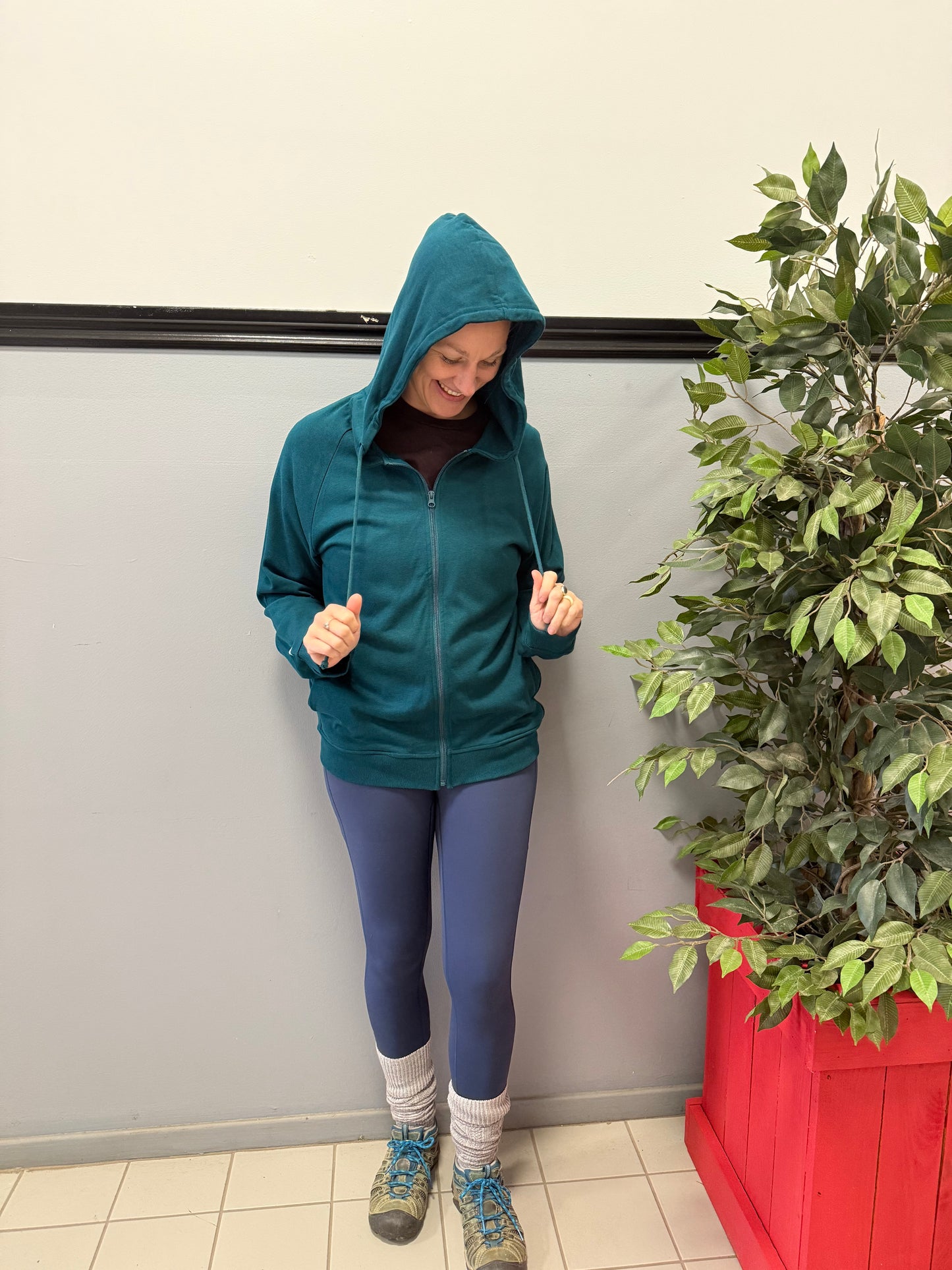 Bamboo Zipper Hoodie - Peacock Green with Sprouts Print