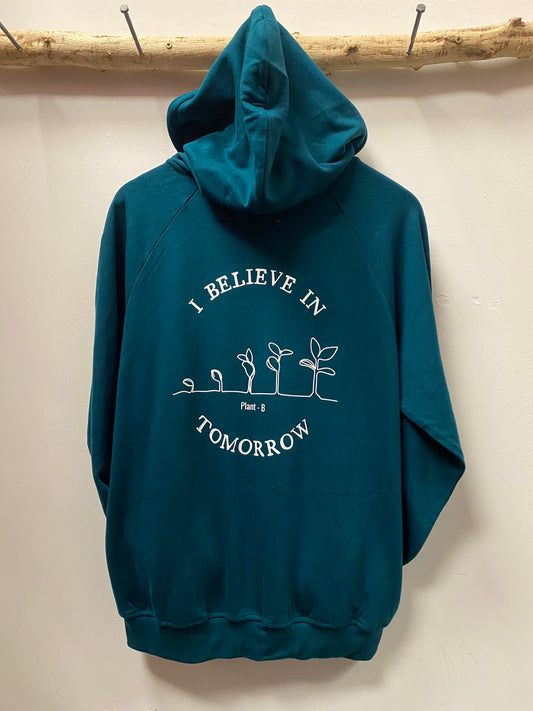 Bamboo Zipper Hoodie - Peacock Green with Sprouts Print