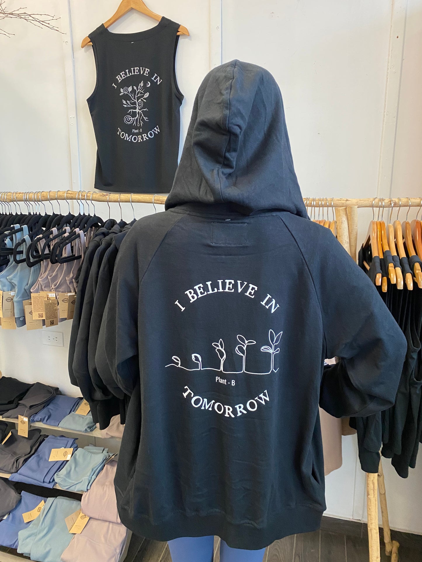 Bamboo Zipper Hoodie - Black with Sprouts Print