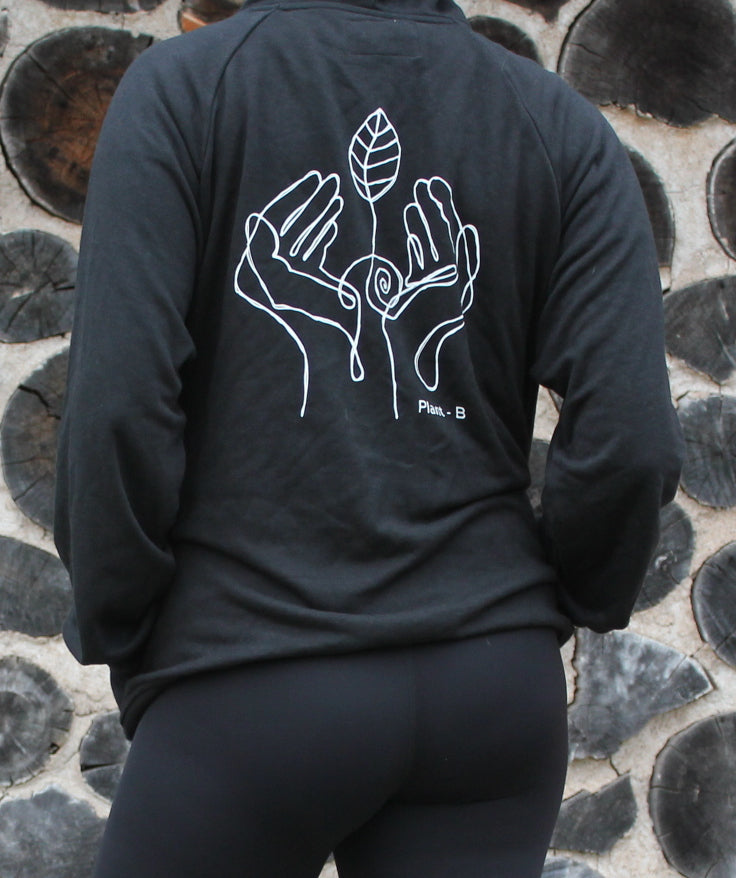 Bamboo Zipper Hoodie - Black with Origins Print